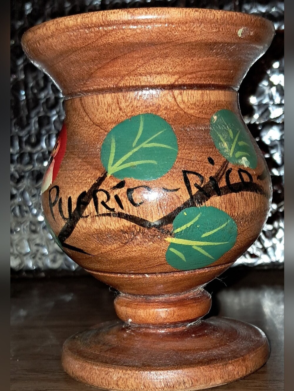 WOOD VASE Hand Painted, PUERTO RICO - Picture 2 of 8